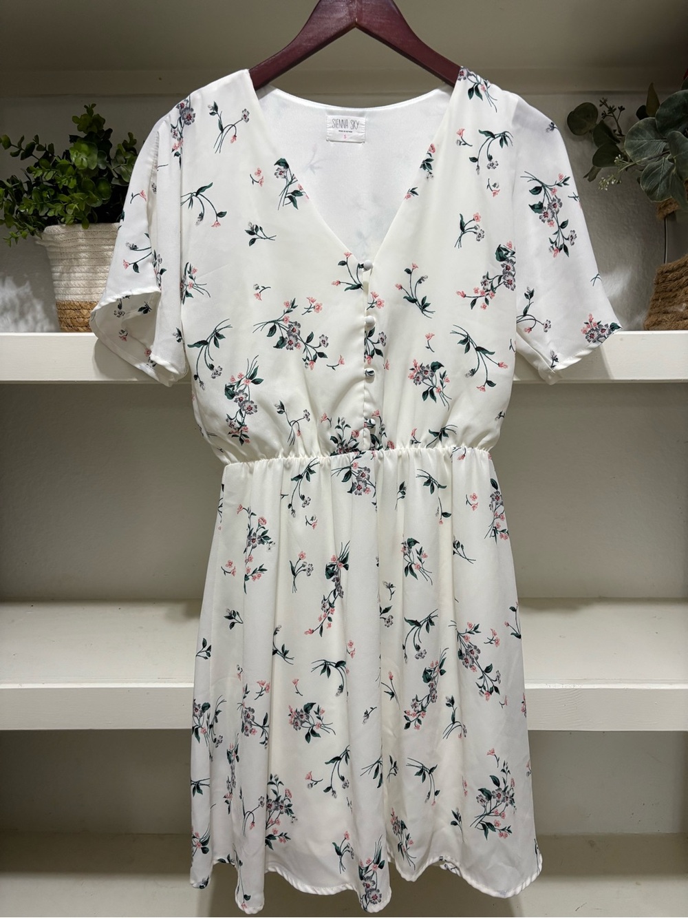 Sienna Sky White Floral Mini Dress with Pink & Green Accents